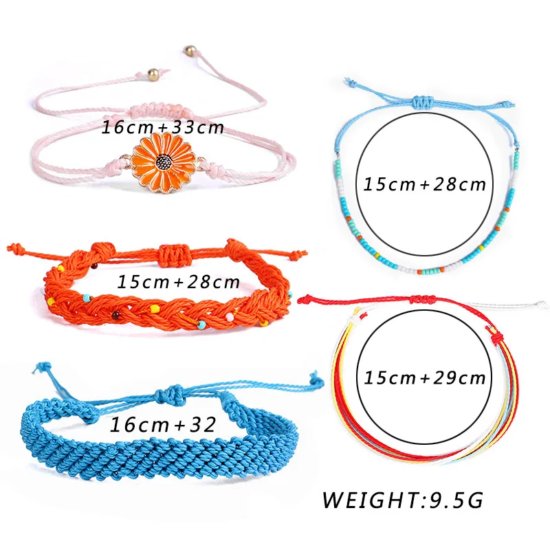 Meetvii 5 Pcs/set Bohemian Colorful Retro Sunflower Bracelet Beaded Rope Handmade Woven Bracelet Set Women Party Jewelry - Image 4