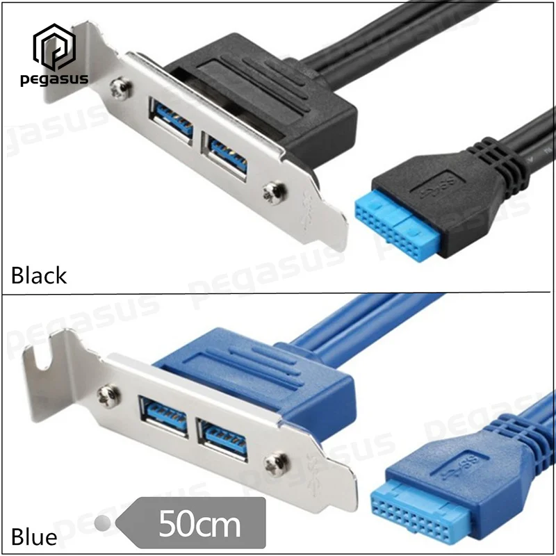 

0.5m USB 3.0 Dual Female Plug and Play Mount to Motherboard 20 Pin Header Cable