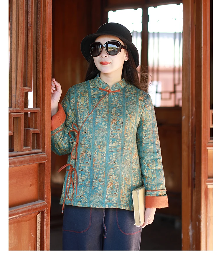 LZJN 2019 New Autumn Winter Short Padded Coats Chinese Style Contrast Color Bandage Quilted Thick Women Jacket Coat (19)