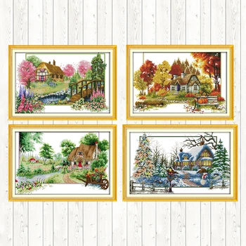 

Four Seasons Chinese Counted Cross Stitch 11CT 14CT Printed Canvas for Embroidery Kit DIY Cross Stitch Needlework DMC Floss Arts