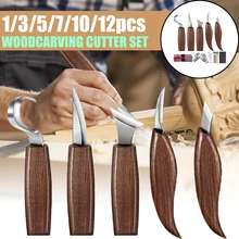 Cincel para cortar madera, juego de herramientas de mano para Cuchilla de talla de madera, tallado en madera, cortador para esculpir, 1/3/5/7/10/12 Uds.