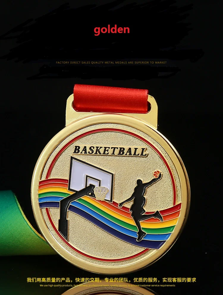 

hot sale 3D Zinc Alloy Nickel Plated Sport Medal Blue White Red Ribbon Basketball Medals