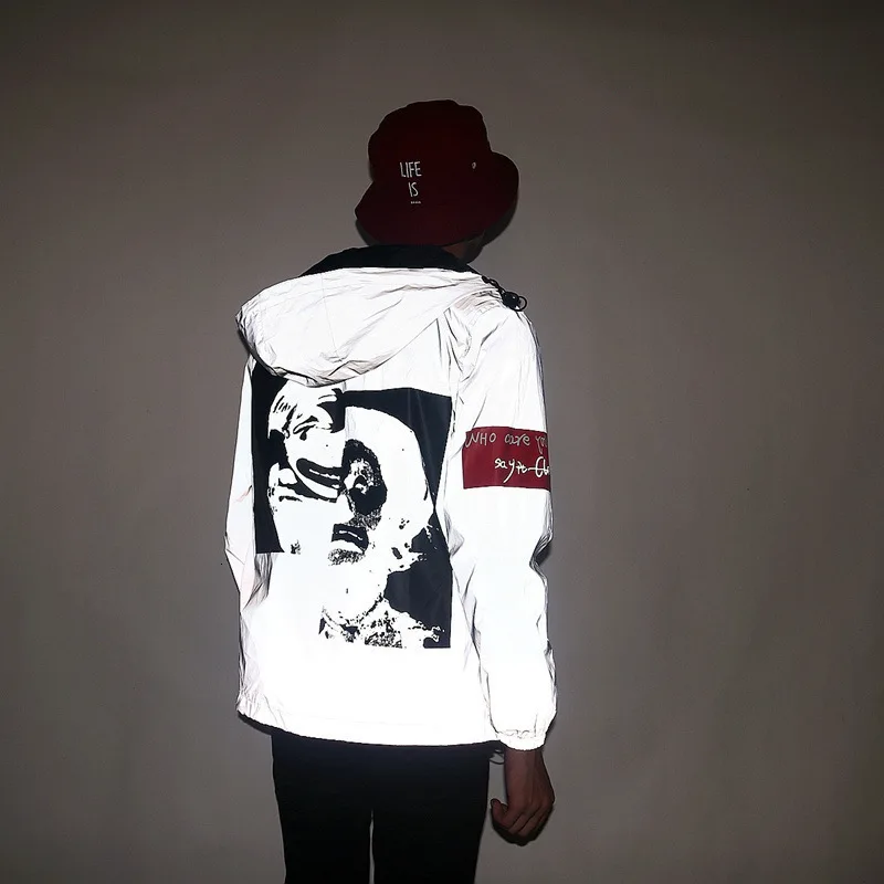 New men's autumn Men /women windbreaker 3m reflective jacket casual hip hop Hooded coats streetwear night shiny harajuku jackets