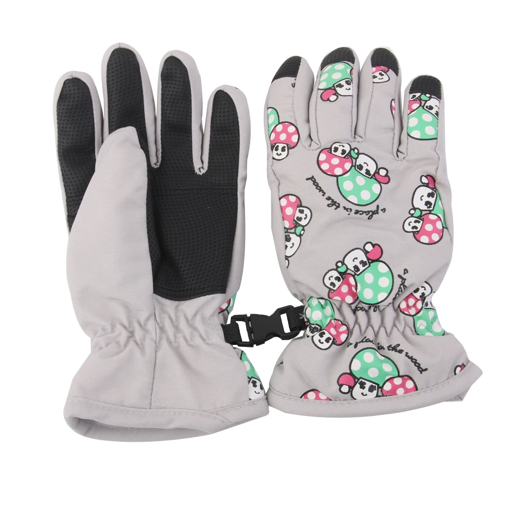1 Pair Winter Warm Breathable 2-4 Years Children Kids Ski Gloves Light Gray Outdoor Waterproof Snow Skiing Gloves