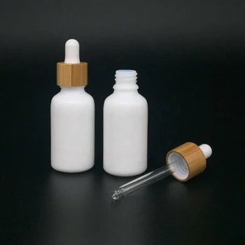 

Bamboo lid 100ml 30ml 50ml Round Opal White Porcelain Face Serum Dropper Bottle for Essential Oil With Dropper skin care cream