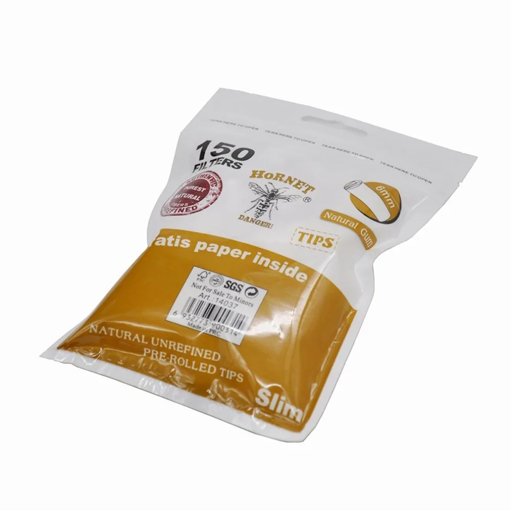 1 Pack 150Pcs Hornet Hand-rolled Cigarette Paper Per Rolled Tips Natural Prerolled For Cigarette Rolling Paper 6MM