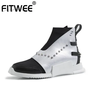 

FITWEE Ankle Boots For Women Genuine Leather New Designer Wedges Shoes Women Winter Mixed Color Rivets Short Boots Size 34-39