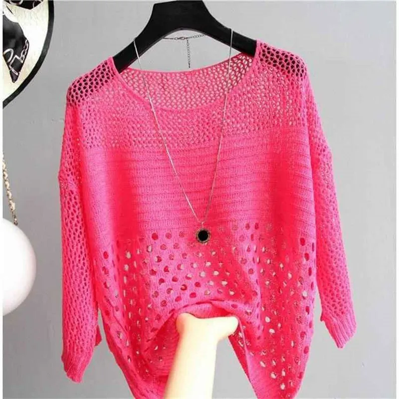 2025 Leisure White Hollow Out Mesh Top Women Thin Knitted Pullover Loose Summer Air Conditioning knitwear Pull Femme Tide H1451 1