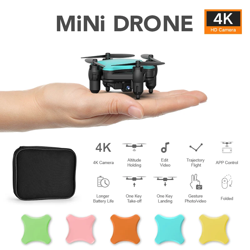 902S Mini Drone with 4K Camera HD Foldable Drone One Click Return Anti-shake WIFI FPV RC Quadcopter Toy Free Get Five Color Case