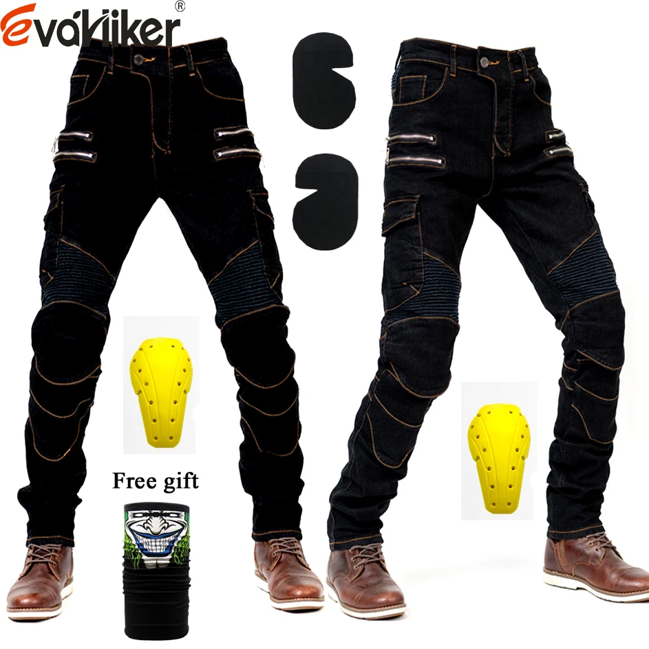 

2019 New Zip pocket Motorcycle Pants Men Moto Jeans Protective Gear Riding Motorbike Motocross Moto Pants 3 colours