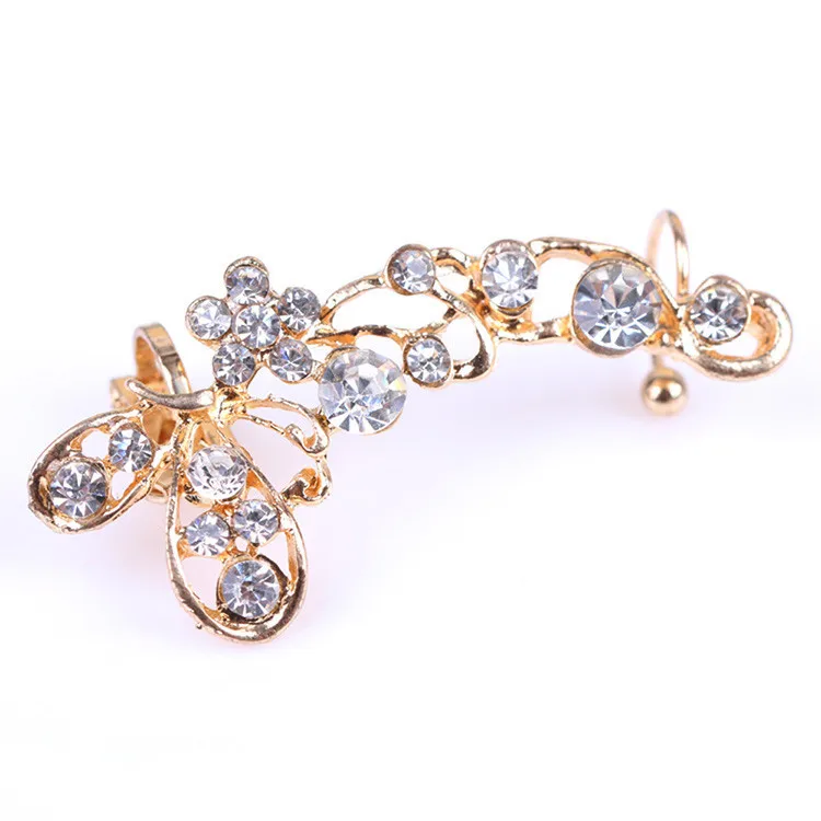 1 шт шикарные Ретро Хрустальные серьги-клипсы бабочка цветок золотые серьги-каффы серьги-гвоздики обруч клип на ухо только правая сторона уха-0155