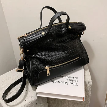 

Weave PU Leather Briefcase For Women Large 12inch Laptop Bag School Office Lady Handbag Branded Hand Bag Shoulder Crossbody Bags
