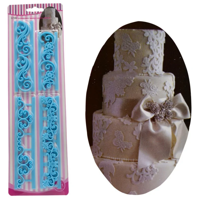 

4PCS Flower Form Cake Decorating Tools Fondant Cake Lace Decoration Baking Tools Printing Mold Embosser Kitchen