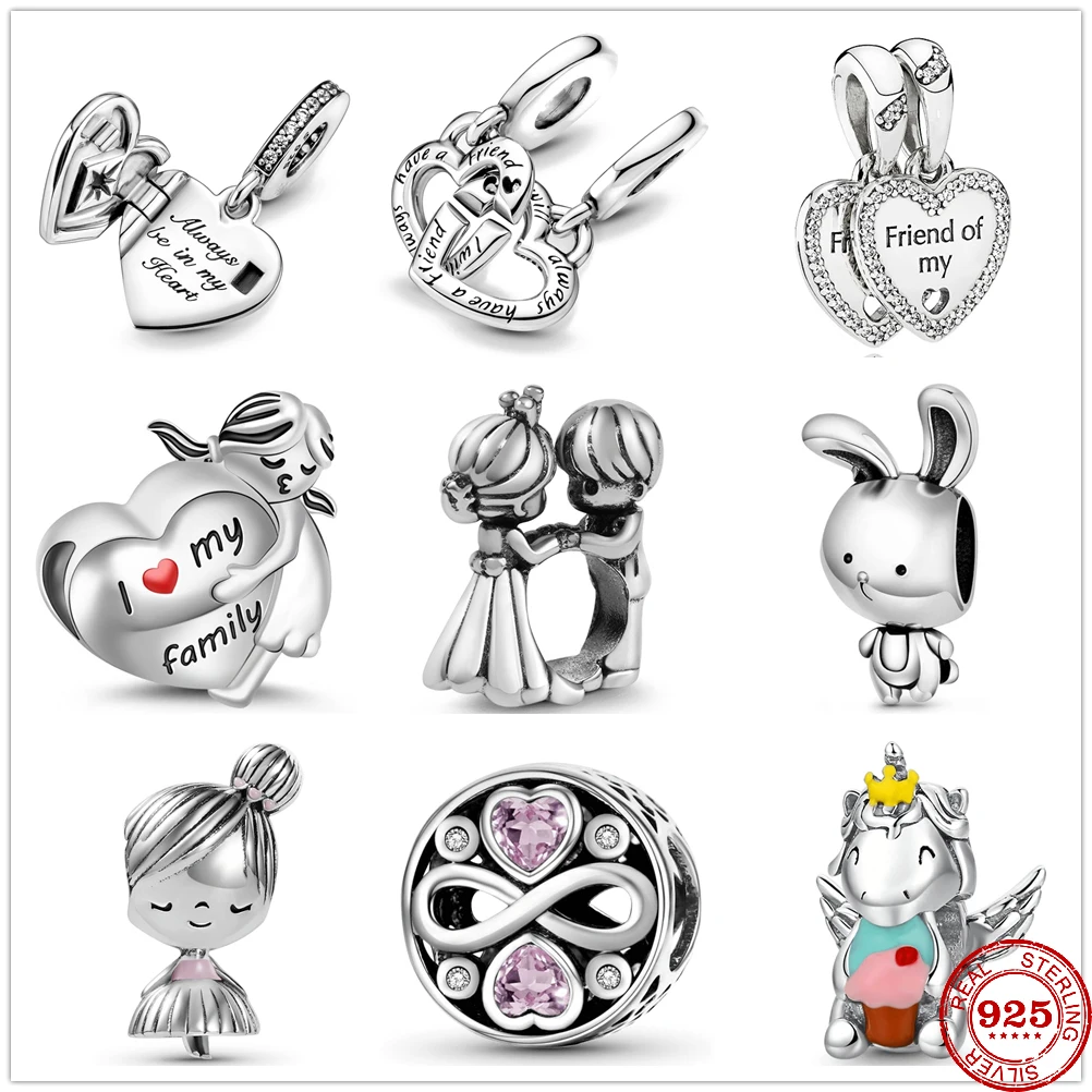 2021 New Fashion Prince Princess Girl Sister DIY Fine Bead Fit Pandora Charm Silver 925 Original Bracelet For Women Jewelry Gift | Украшения