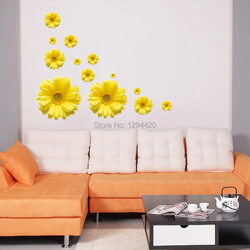 Margaritas amarillas para pared, 3d mural de flores de crisantemo