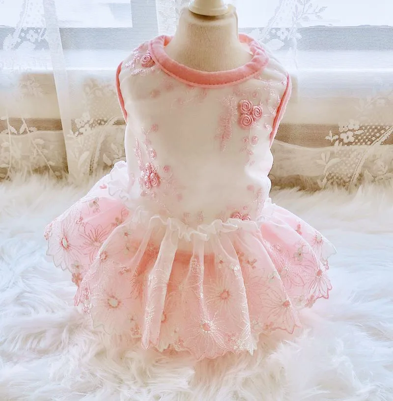 

Small Rose Decor Embroidered Wedding Dress for Dogs Court Style Purple Pink Color Pet Clothes Christmas Dog Dress for Luxury Dog