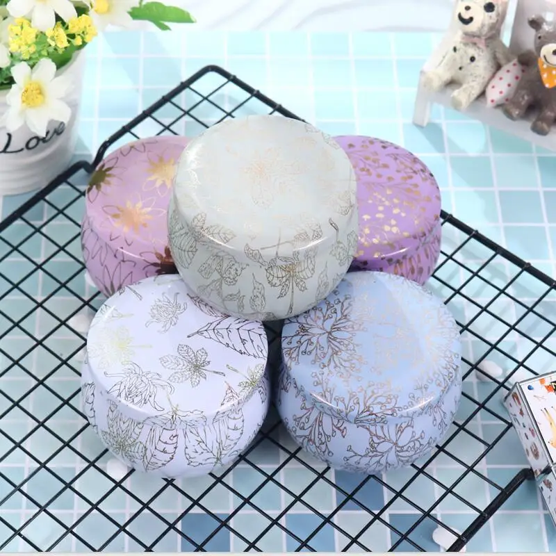 

New Creative Candy Tin Box Flat Round Little Gift Box Personality Flower Tea Pot Handmade Soap Candle Jar Packaging Case