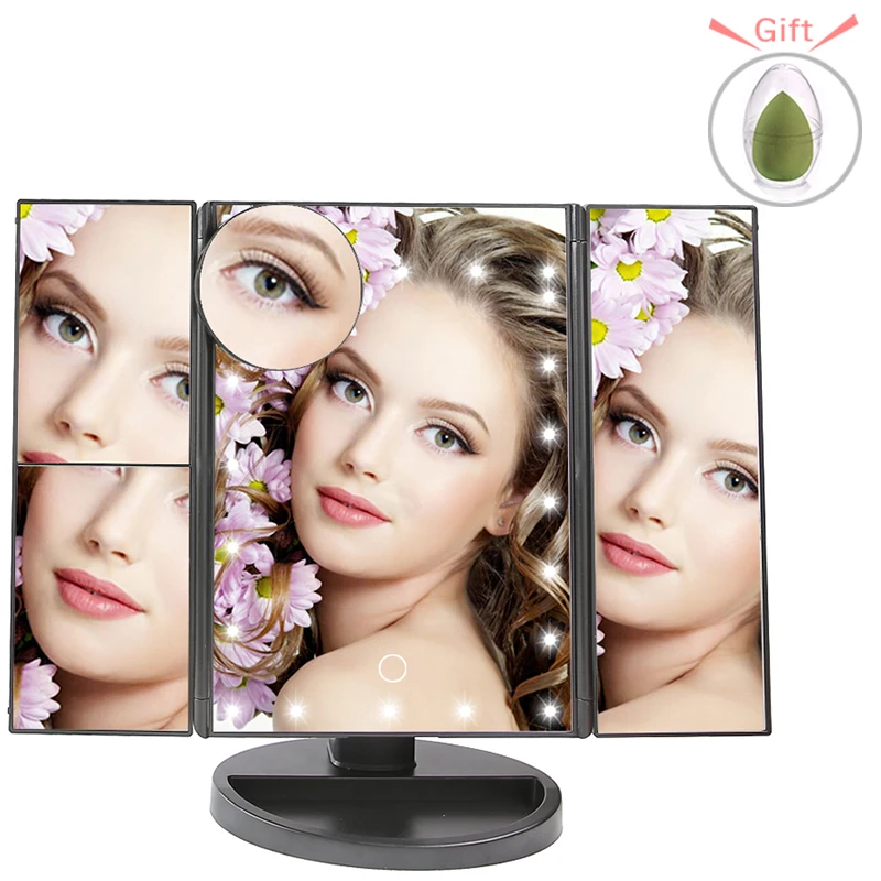 

Makeup Mirror LED Touch Screen With 22Led light 1X/2X/3X/10X Magnifying Mirrors 3 Folding Adjustable Mirror Table Desktop Makeup