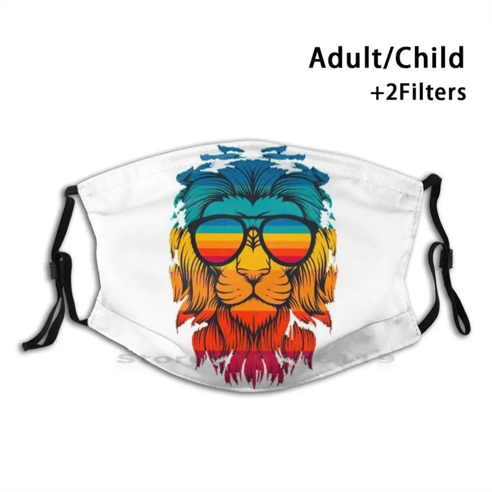 

Dreadnought Reusable Mouth Face Mask With Filters Kids Lion Rasta Multicolor Glasses Sunny Fauna King Of The Jungle