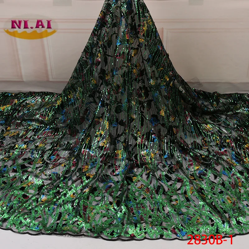 NIAI африканская чистая кружевная ткань вышитая кружевная ткань в нигерийском стиле Высококачественная французская Тюлевая кружевная ткань с блестками XY2830B-2