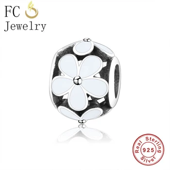 

FC Jewelry Fit Original Brand Charm Bracelet 100% 925 Sterling Silver Openwork White Enamel Flower Bead Making Women Berloque