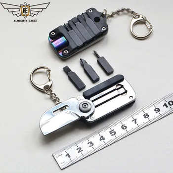 

Multi-function mini knife screwdriver bit folding knife stainless steel dog tag knife army knife outdoor EDC keychain