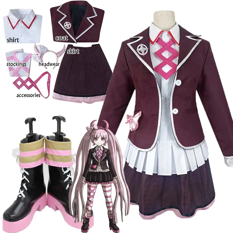 

Danganronpa Utsugi Kotoko Cosplay Costumes Dangan Ronpa Another Episode Kotoko Utsugi Dress Full Set School Uniform Wigs shoes