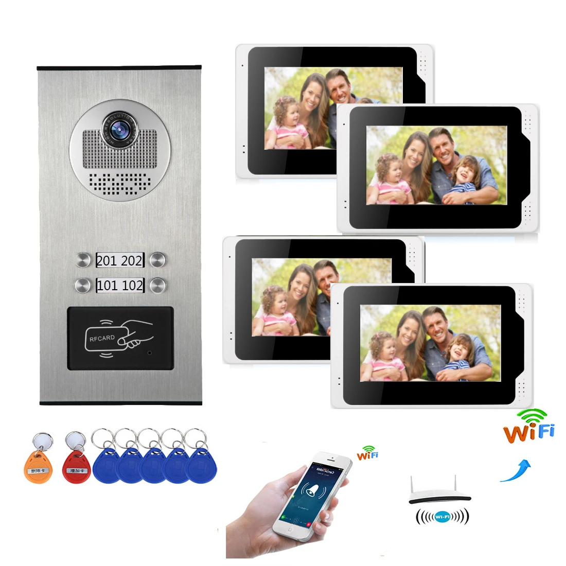 

Умный видеодомофон с Wi-Fi и сенсорным экраном 7 дюймов, 1080P