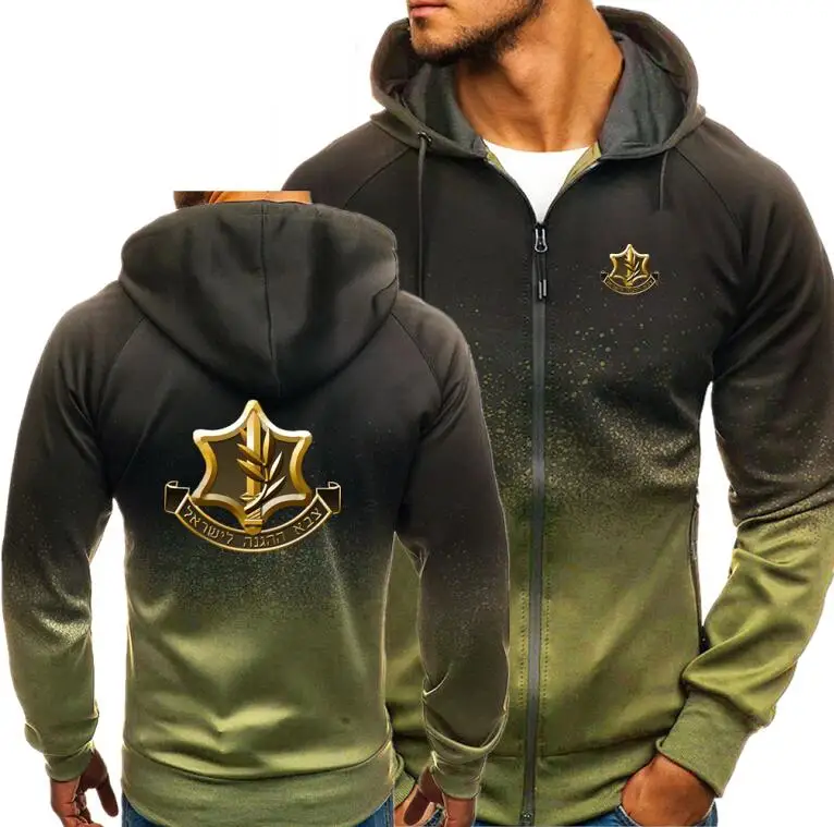

IDF Israel Defense Forces print Autumn Men Hoodies Zipper Gradient Sweatshirt Streetwear Jacket Mens hooded Tracksuit Slim Fitne