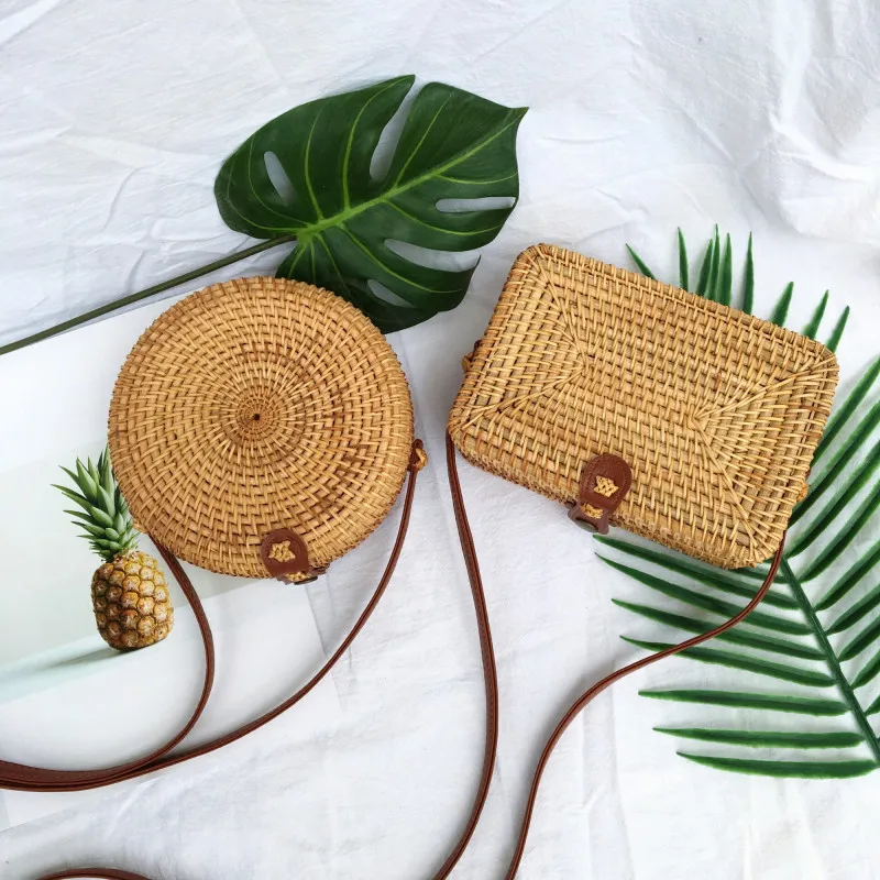 

Fashion Women Summer Rattan Bags Round Square Straw Bag Handmade Woven Beach Crossbody Bags Circle Bohemia Bali Handbags