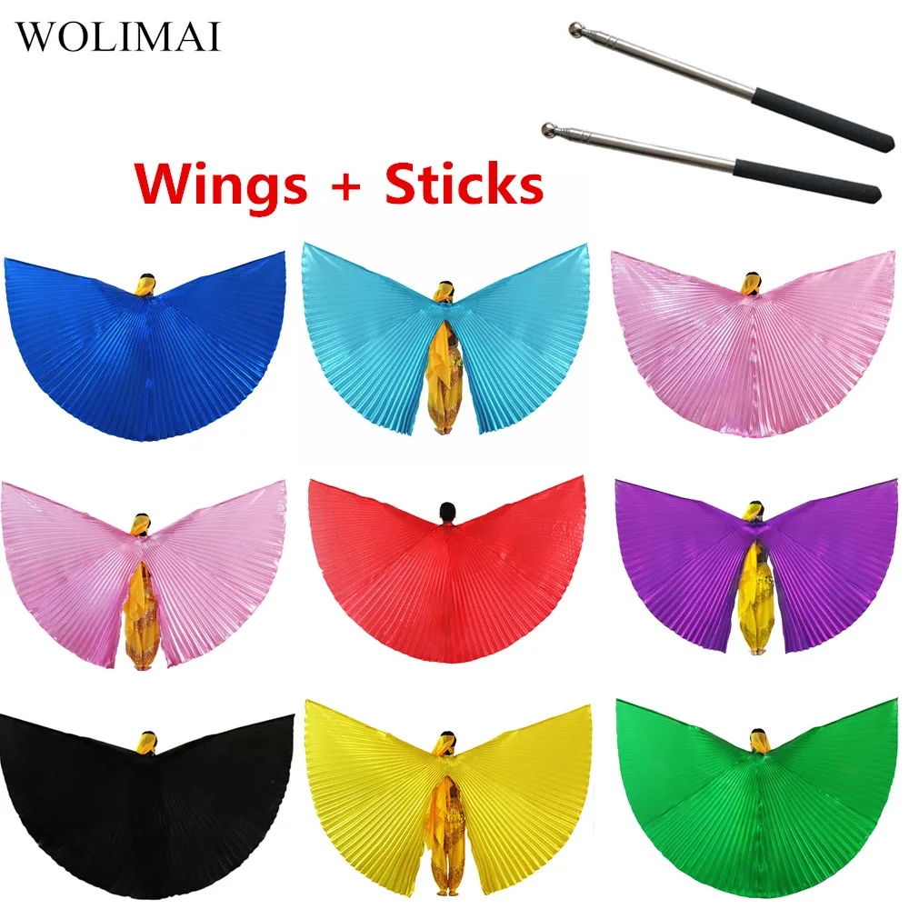 

2022 Hot Belly Dance Costumes Wings Adult Bellydance Costume Women Bollywood Belly Dancing Oriental Wings 11 Colors with Sticks