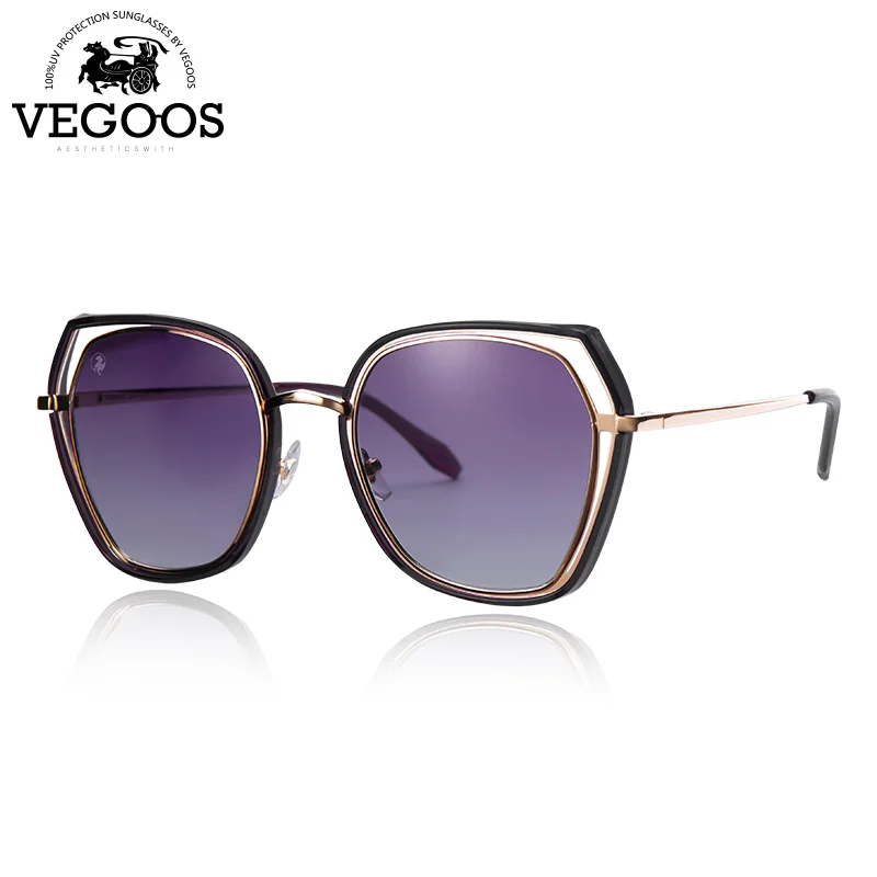 VEGOOS, дизайнерские солнцезащитные очки, женские, поляризационные, UV400, защита, модные, полый, резной дизайн, полигон, металлическая оправа, солнцезащитные очки#6180 - Цвет линз: 6180C1