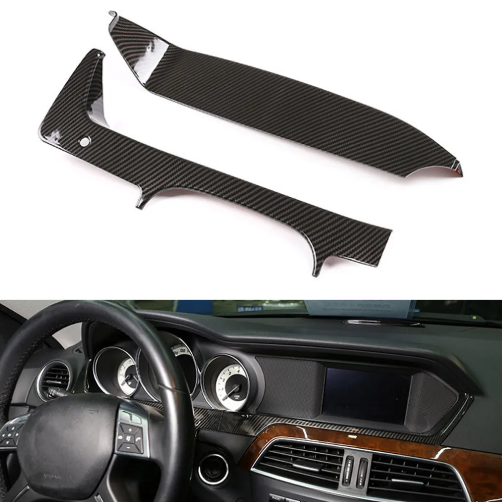 Carbon Fiber Black 2 шт./компл. приборной панели автомобиля инструмент украшения полоски отделкой Стайлинг для Mercedes Benz C Class W204 2011 2012 2013 авто аксессуар - Название цвета: Carbon Fiber Black