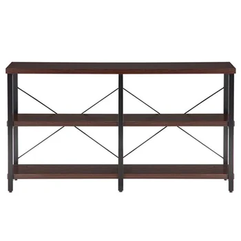 

3-Tier Cross Porch Table Industrial Antique Console Entryway Display Hall TV Desk Living Room MDF Metal Black Walnut Home Decor