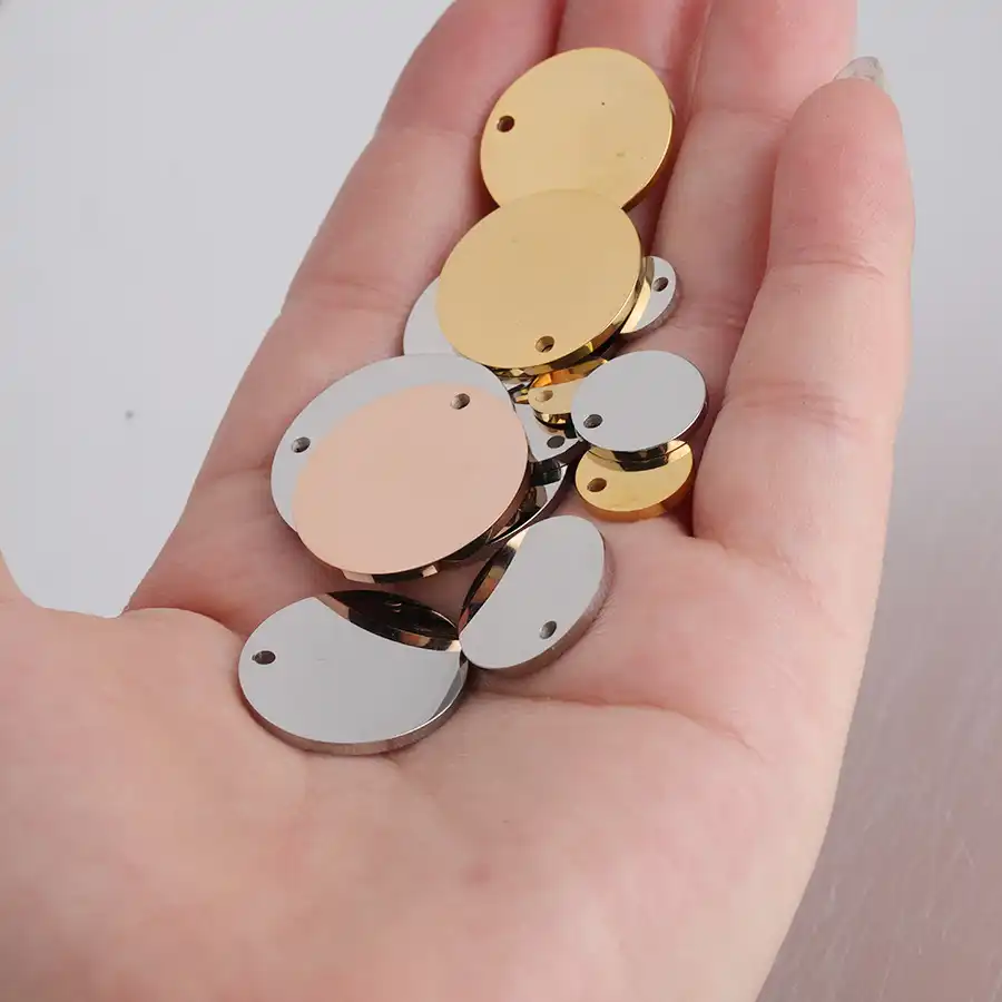 pg0206 Polish Finished 2 of 925 Sterling Silver Rose Gold  Vermeil Style Round Disc Tag Charms 10 mm