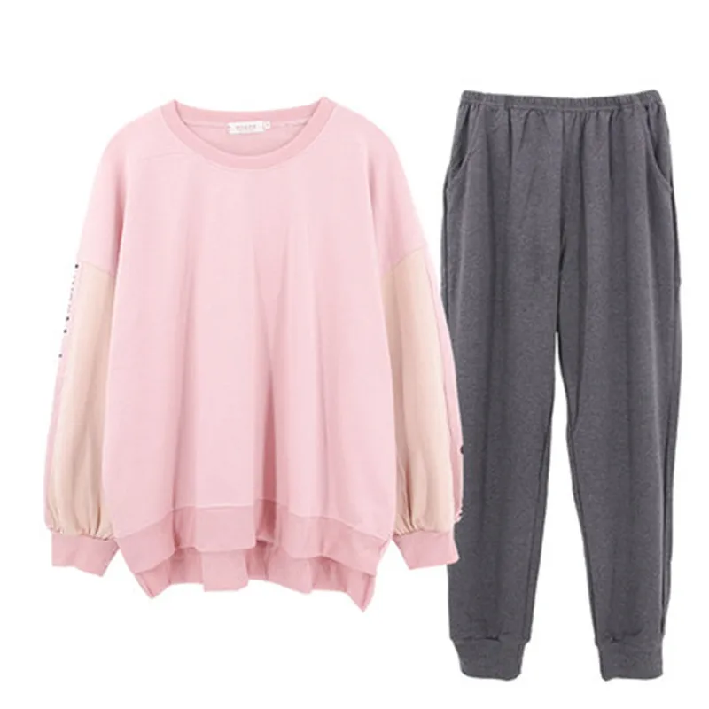 Home clothes women's autumn and winter students' pajamas women's suit long sleeve two piece set of pure cotton can be worn outsi