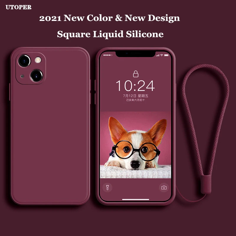 Original official Square Liquid Silicone Phone Case For iPhone 13 11 12 Pro Max Mini XS MAX XR X XS 7 8 Plus Cover With Lanyard cheap iphone 13 mini case