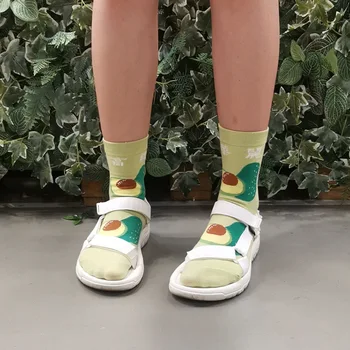 

Autumn Winter Cotton Women Socks Kawaii Harajuku Cartoon Peach Avocado Pattern Female Cute Socks Streetwear Hip Pop Sweet Sox