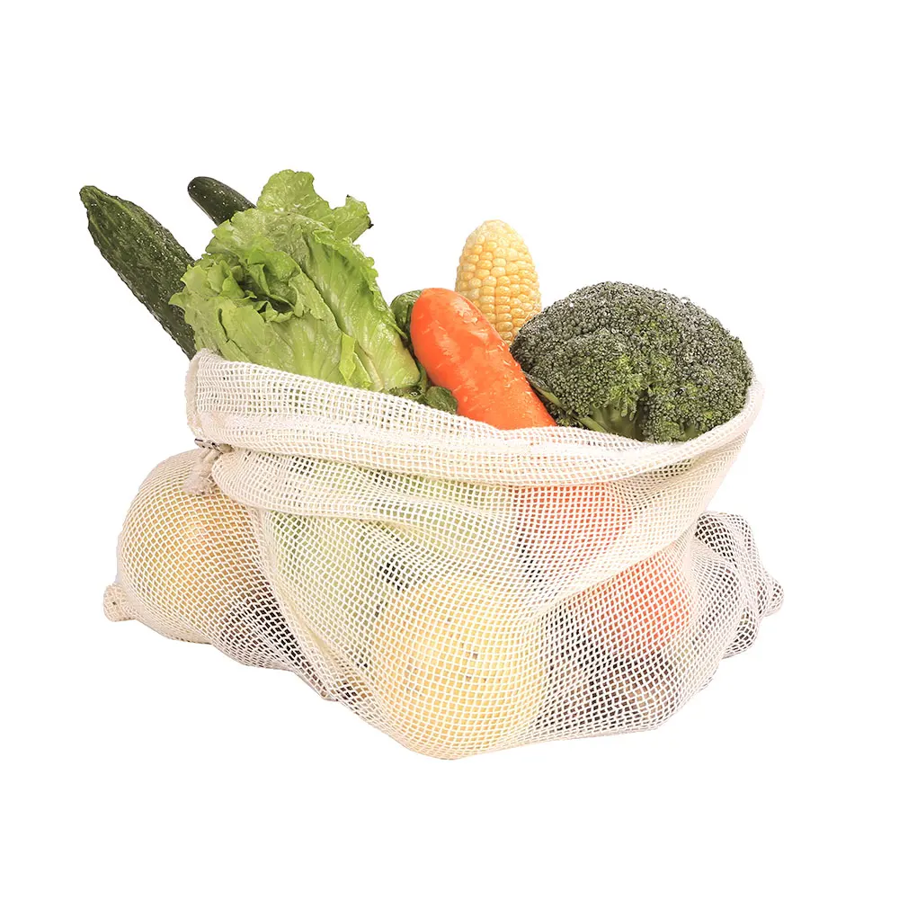 Hot 9Pcs Reusable Cotton Vegetable Bags Home Kitchen Fruit And Vegetable Storage Mesh Bags With Drawstring Machine Washable