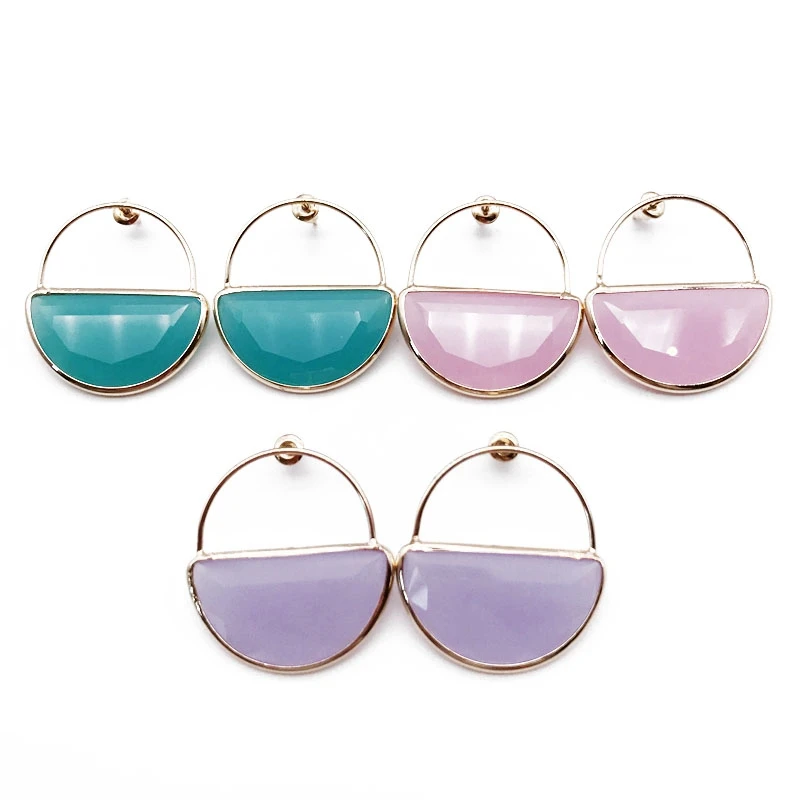 

Free Shipping Geometric Stones Copper Material Stud Earring Semi-circle