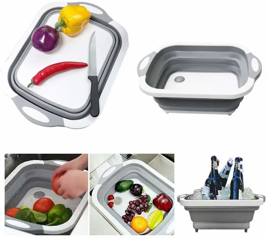 

3in1 Sink Folding Chopping Cutting Board Dish Tub Fruit Vegetable Washing Drain Storage Basket Collapsible Colander Kitchen Tool
