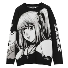 2021 HipHop Streetwear Vintage Harajuku Knitting Sweater Anime Girl Knitted Death Note Sweater Pullover Y2k Oversized sweatshirt