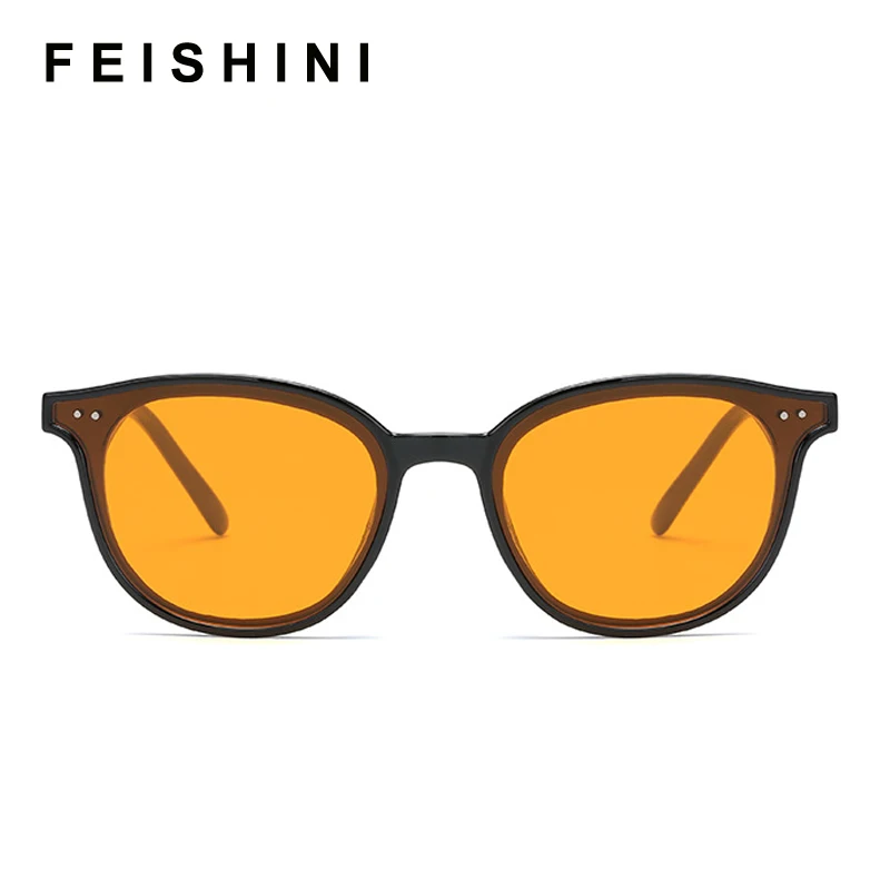 

Feishini 2022 Candy Color Trend Hip Hop Unisex Tiny Sunglasses Men Clear Yellow Vision Eyeglasses Women Vintage Glasses Oval