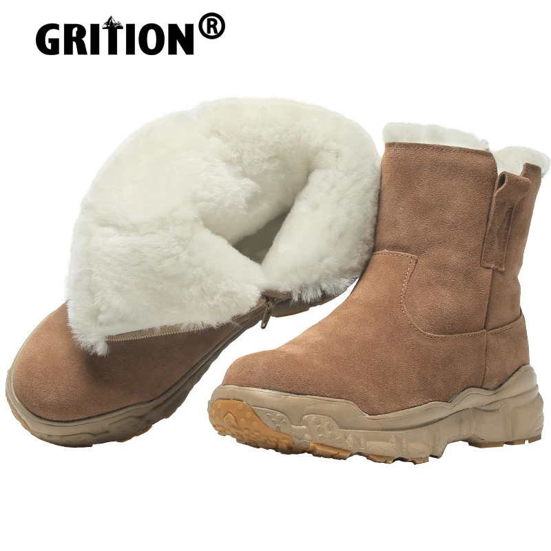 Grition Heren Laarzen Winter Bont Gevoerde Wol Warme Schoenen Echt Leer  Toevallige Waterdichte Antivries Koe Suede Unisex 35 46 nieuwe  2021|Sneeuwlaarzen| - AliExpress