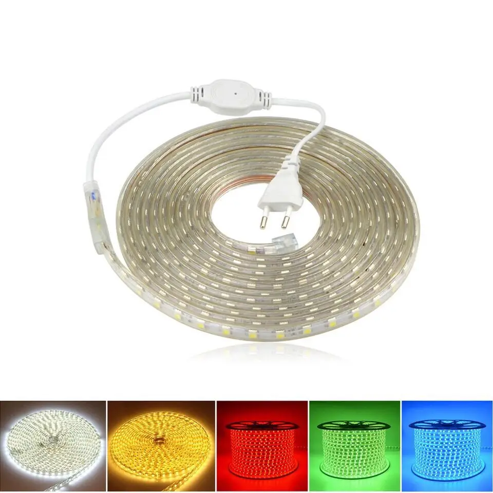 Светодиодная лента 220 В переменного тока 230 1 м 2 3 5 8 10 15 20 Fita LED 5050 60 светодиодов/м IP65
