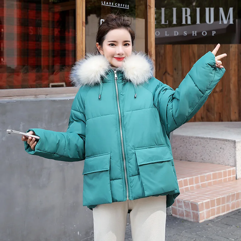 

Photo Shoot Bread fu da Pocket Hooded Fur Collar Winter Students Women's Thick Cotton Coat Korean-style Cotton-padded Clothes