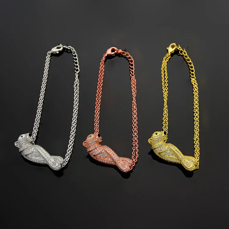 Дизайнерский Модный двойной браслет с пантерой с фианитом для женщин, розовое золото, серебро, роскошные брендовые ювелирные изделия