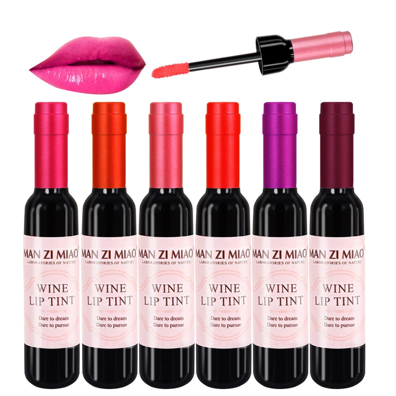 6 Colors Red Wine Bottle Stained Matte Lip Gloss Tint Waterproof Liquid Easy To Wear Non-Stick Beautiful Make Up Lip