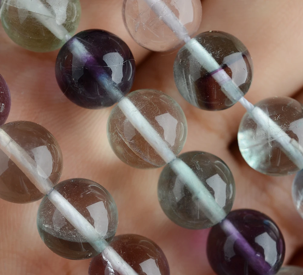 2 Strands  High Quality  Natural Colorful Fluorite Beads  8 - 12mm For Jewelry Making 15.5“