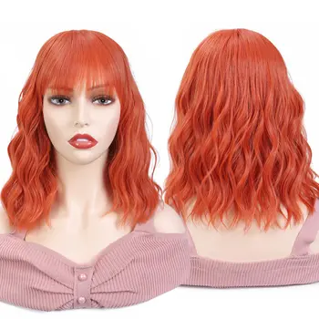 

LIHUI Orange Hair Wigs For Women American Style Synthetic Wig Lolita Short Bob Wig With Bangs Cosplay Water Wave Synthetic